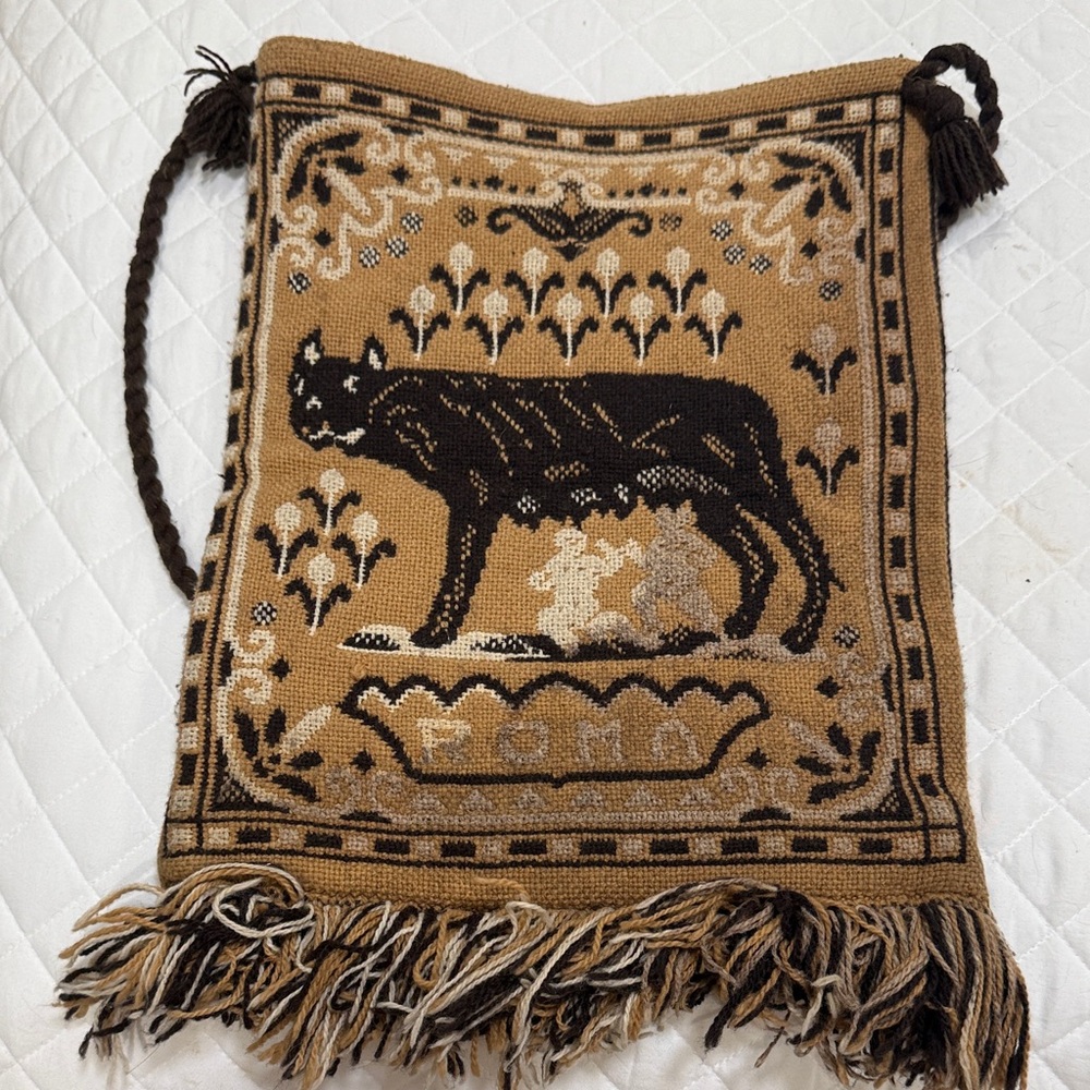 Woven Tassel Crossbody Bag in Camel and Black
